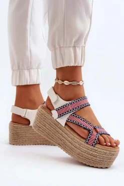 Boto Sandały Damskie Na Plecionej Masywnej Podeszwie Białe Luminea