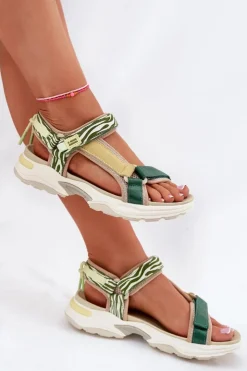 Outlet D.Franklin Sandały Damskie Na Rzepy DFSH406003 Zielone Zielony