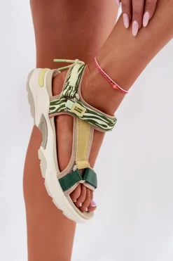 Outlet D.Franklin Sandały Damskie Na Rzepy DFSH406003 Zielone Zielony