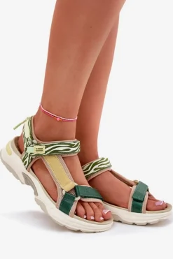 Outlet D.Franklin Sandały Damskie Na Rzepy DFSH406003 Zielone Zielony