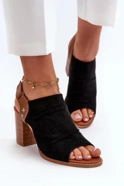 Damskie Boto Sandały Damskie Na Słupku Ażurowe Czarne Rosca