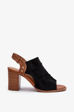 Damskie Boto Sandały Damskie Na Słupku Ażurowe Czarne Rosca