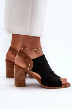 Damskie Boto Sandały Damskie Na Słupku Ażurowe Czarne Rosca