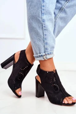 Discount Evento Sandały Damskie Na Słupku Ażurowe Na Rzep Czarne Rules