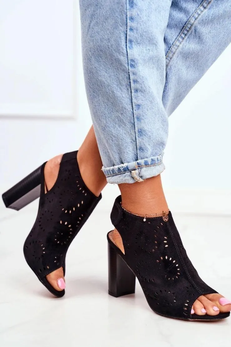 Discount Evento Sandały Damskie Na Słupku Ażurowe Na Rzep Czarne Rules