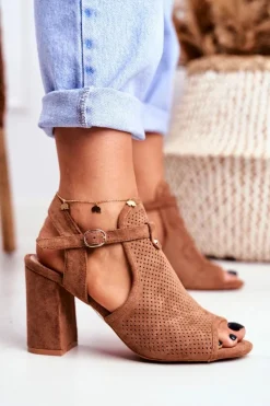Boto Sandały Ażurowe|Sandały Na Obcasie*Sandały Damskie Na Słupku Ażurowe Brązowe Kira