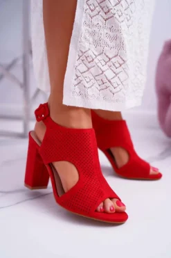 Boto Sandały Ażurowe|Sandały Na Obcasie*Sandały Damskie Na Słupku Ażurowe Zamszowe Czerwone HiBaby