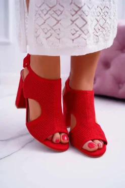 Boto Sandały Ażurowe|Sandały Na Obcasie*Sandały Damskie Na Słupku Ażurowe Zamszowe Czerwone HiBaby