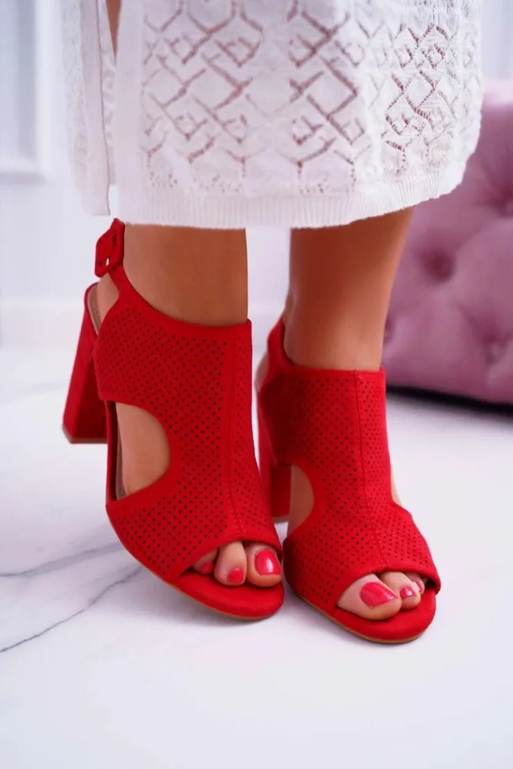 Boto Sandały Ażurowe|Sandały Na Obcasie*Sandały Damskie Na Słupku Ażurowe Zamszowe Czerwone HiBaby