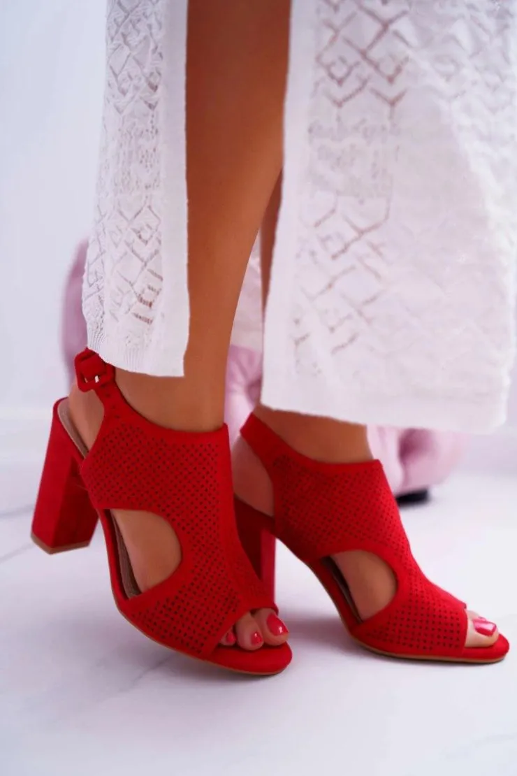 Boto Sandały Ażurowe|Sandały Na Obcasie*Sandały Damskie Na Słupku Ażurowe Zamszowe Czerwone HiBaby