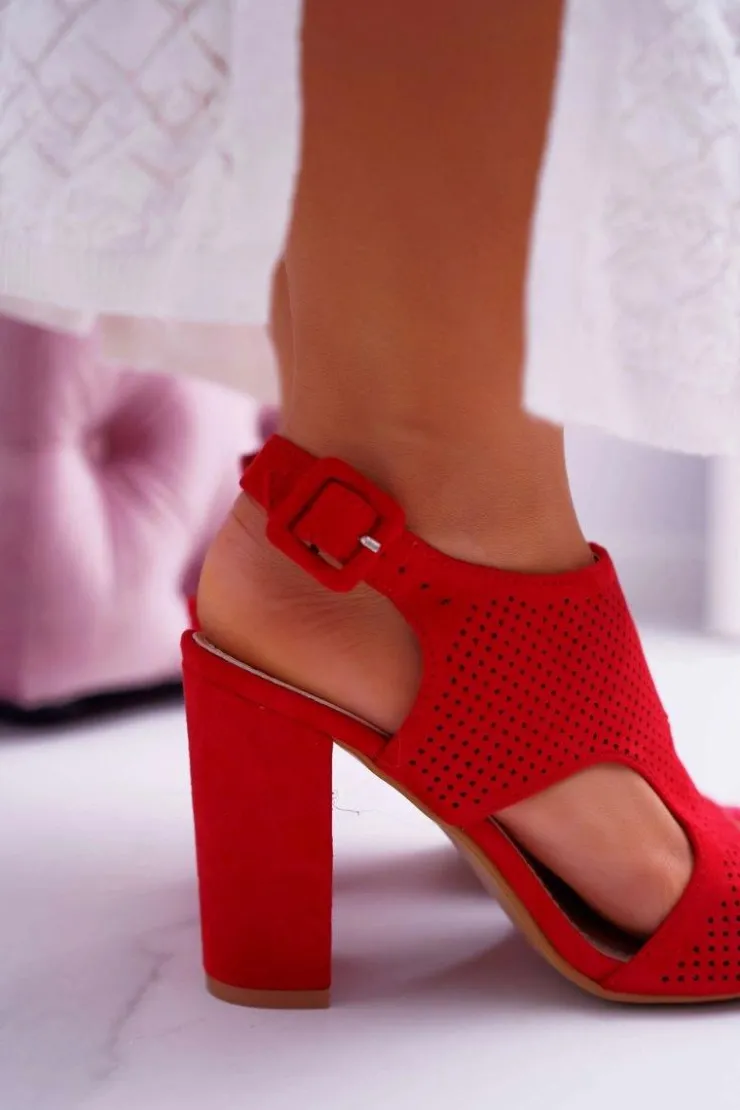 Boto Sandały Ażurowe|Sandały Na Obcasie*Sandały Damskie Na Słupku Ażurowe Zamszowe Czerwone HiBaby