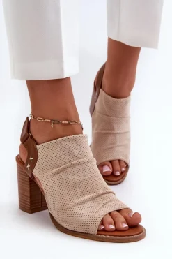 Boto Sandały Na Obcasie*Sandały Damskie Na Słupku Ażurowe Beżowe Rosca