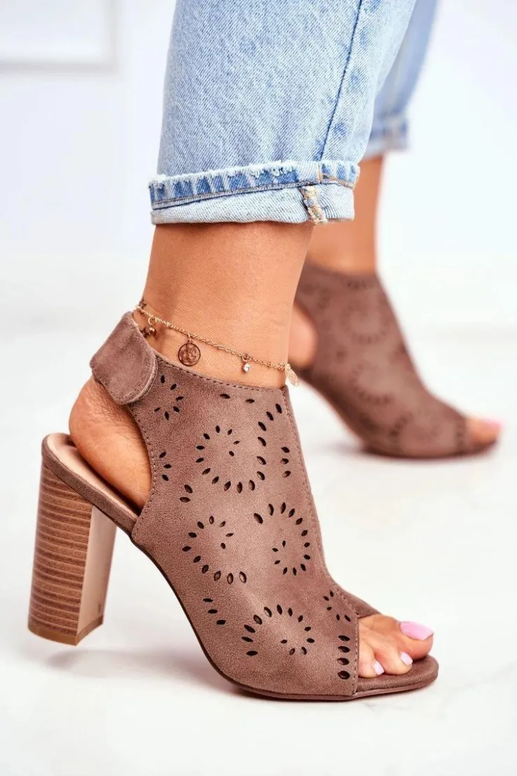 Damskie Evento Sandały Damskie Na Słupku Ażurowe Na Rzep Khaki Rules