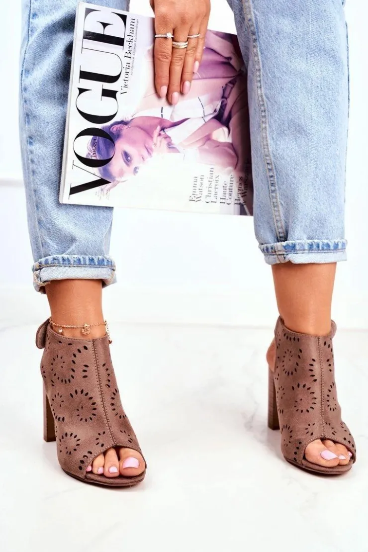 Damskie Evento Sandały Damskie Na Słupku Ażurowe Na Rzep Khaki Rules