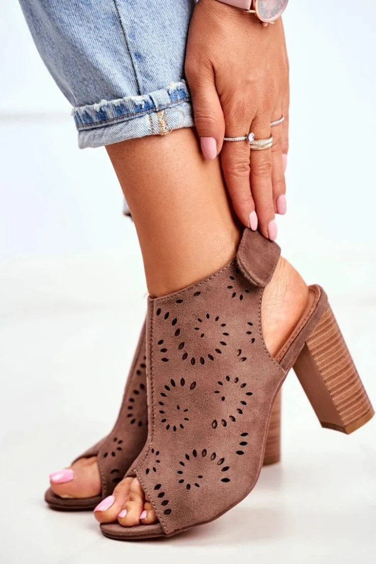 Damskie Evento Sandały Damskie Na Słupku Ażurowe Na Rzep Khaki Rules