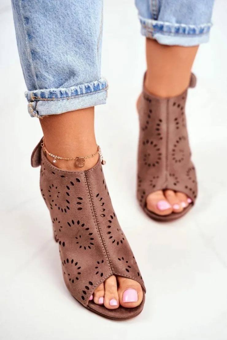 Damskie Evento Sandały Damskie Na Słupku Ażurowe Na Rzep Khaki Rules