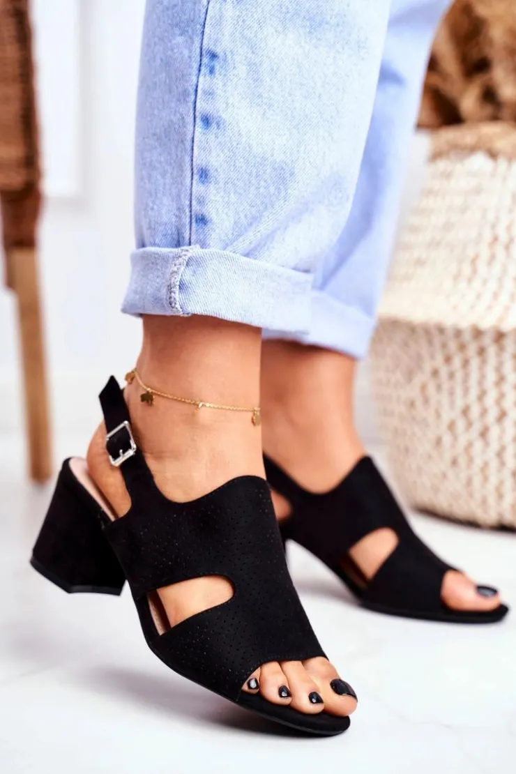 Boto Sandały Ażurowe|Sandały Na Obcasie*Sandały Damskie Na Słupku Ażurowe Czarne Valery