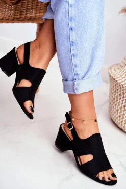 Boto Sandały Ażurowe|Sandały Na Obcasie*Sandały Damskie Na Słupku Ażurowe Czarne Valery