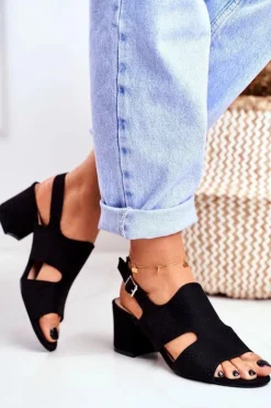 Boto Sandały Ażurowe|Sandały Na Obcasie*Sandały Damskie Na Słupku Ażurowe Czarne Valery