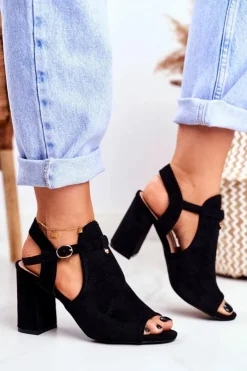 Damskie Boto Sandały Damskie Na Słupku Ażurowe Czarne Kira