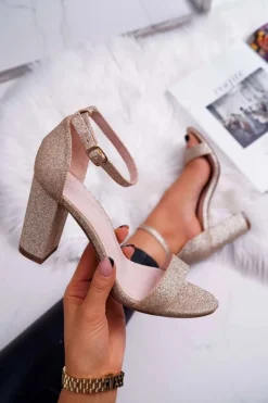 Damskie Boto Sandały Damskie Na Słupku Brokatowe Złote Berglat