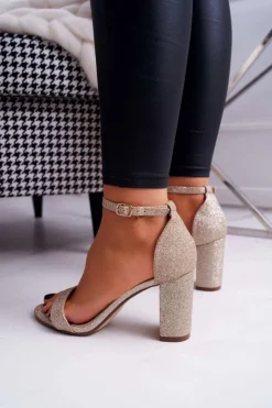 Damskie Boto Sandały Damskie Na Słupku Brokatowe Złote Berglat