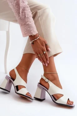 Damskie Damskie buty S.Barski Sandały Damskie Na Słupku Białe D&A MR38-153