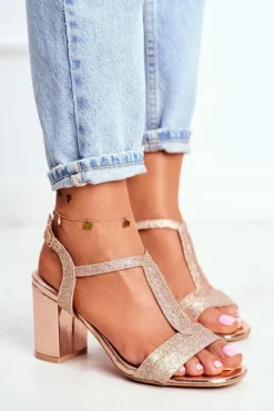 Discount Boto Sandały Damskie Na Słupku Brokatowe Champagne Perfecto