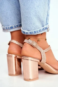 Discount Boto Sandały Damskie Na Słupku Brokatowe Champagne Perfecto