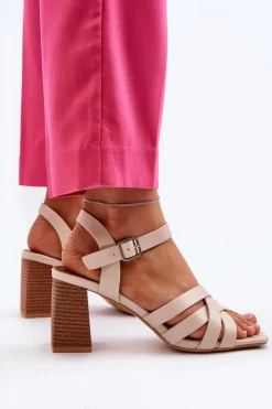 Clearance Boto Sandały Damskie Na Słupku Beżowe Opifiana
