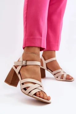 Clearance Boto Sandały Damskie Na Słupku Beżowe Opifiana