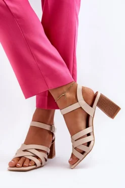 Clearance Boto Sandały Damskie Na Słupku Beżowe Opifiana