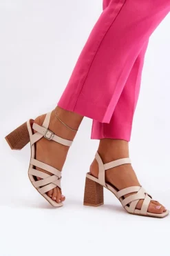 Clearance Boto Sandały Damskie Na Słupku Beżowe Opifiana