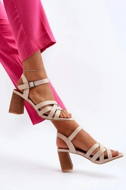 Clearance Boto Sandały Damskie Na Słupku Beżowe Opifiana
