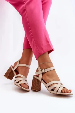 Clearance Boto Sandały Damskie Na Słupku Beżowe Opifiana