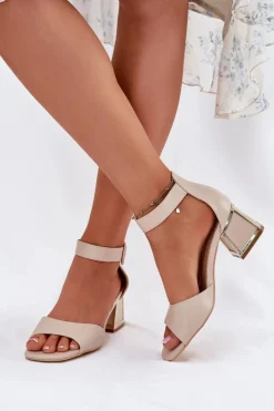 Evento Sandały Na Słupku|Sandały Na Obcasie*Sandały Damskie Na Słupku Beżowe Zennia