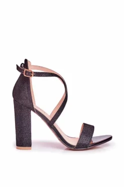 Damskie Boto Sandały Damskie Na Słupku Brokatowe Czarne Vivi