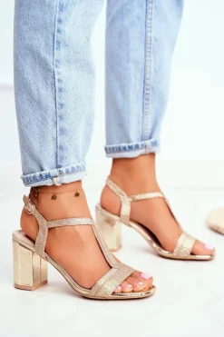 Damskie Boto Sandały Damskie Na Słupku Brokatowe Złote Perfecto