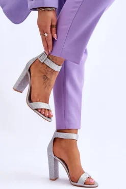 Damskie Boto Sandały Damskie Na Słupku Brokat Srebrne Joalice