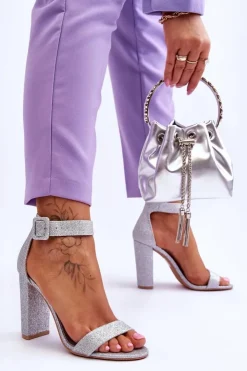 Damskie Boto Sandały Damskie Na Słupku Brokat Srebrne Joalice