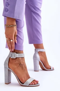 Damskie Boto Sandały Damskie Na Słupku Brokat Srebrne Joalice
