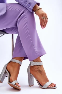 Damskie Boto Sandały Damskie Na Słupku Brokat Srebrne Joalice