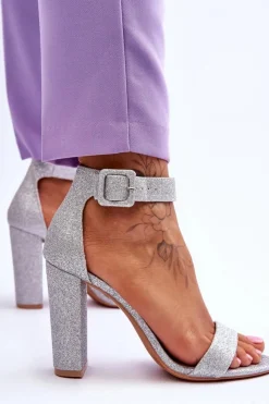 Damskie Boto Sandały Damskie Na Słupku Brokat Srebrne Joalice