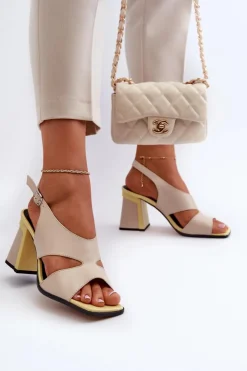 Hot Damskie buty S.Barski Sandały Damskie Na Słupku Beżowe D&A MR38-153 Beżowy