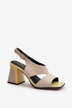 Hot Damskie buty S.Barski Sandały Damskie Na Słupku Beżowe D&A MR38-153 Beżowy