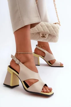 Hot Damskie buty S.Barski Sandały Damskie Na Słupku Beżowe D&A MR38-153 Beżowy