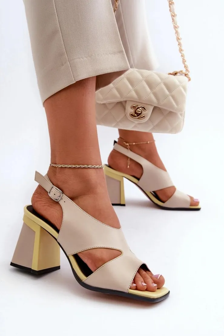 Hot Damskie buty S.Barski Sandały Damskie Na Słupku Beżowe D&A MR38-153 Beżowy