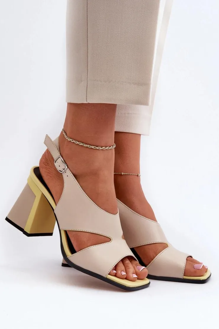 Hot Damskie buty S.Barski Sandały Damskie Na Słupku Beżowe D&A MR38-153 Beżowy