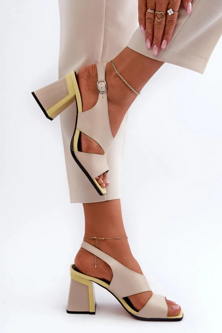 Hot Damskie buty S.Barski Sandały Damskie Na Słupku Beżowe D&A MR38-153 Beżowy