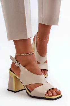 Hot Damskie buty S.Barski Sandały Damskie Na Słupku Beżowe D&A MR38-153 Beżowy